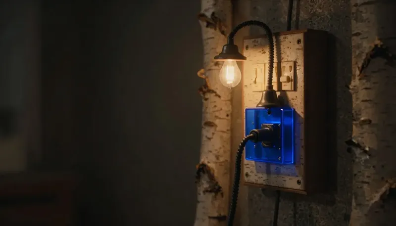 A miniature switchboard where one phone line splits into a glowing blue answering module and a separate emergency bell, showing why urgent calls need their own path.