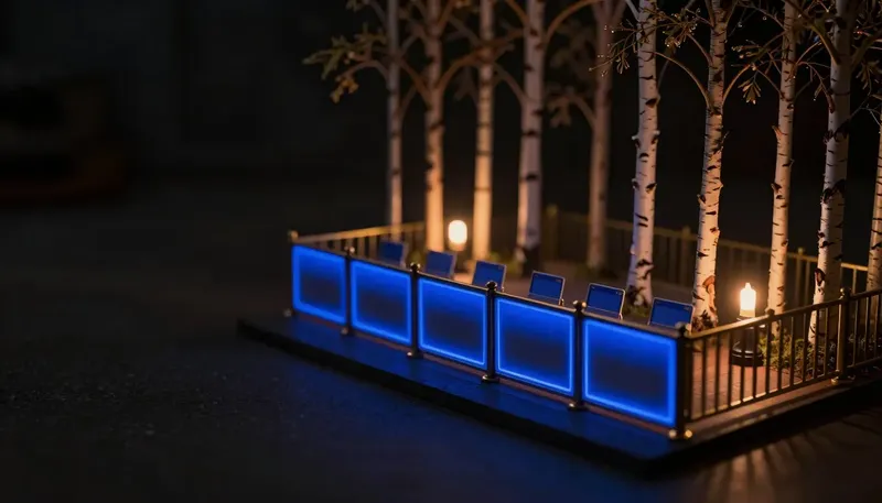 A glowing blue fence divides a room, containing card tokens on one side only, marking the boundary of PCI compliance scope.