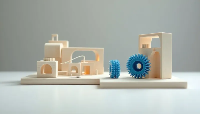 A miniature machine on a workbench has its old gear removed and a new, differently toothed gear in glowing blue acrylic being fitted, one tooth catching wrong, showing a model upgrade landing on someone else's schedule.