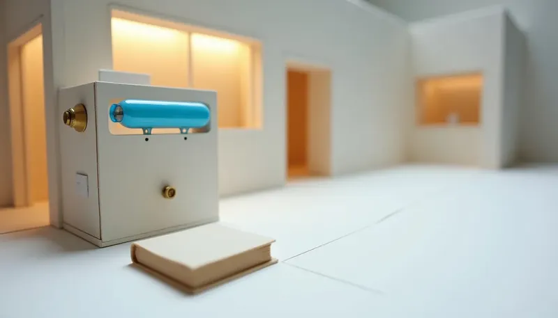 A miniature reception desk with a glowing blue tube terminal catching a message beside a closed, unopened ledger, showing a receptionist that answers but cannot book.