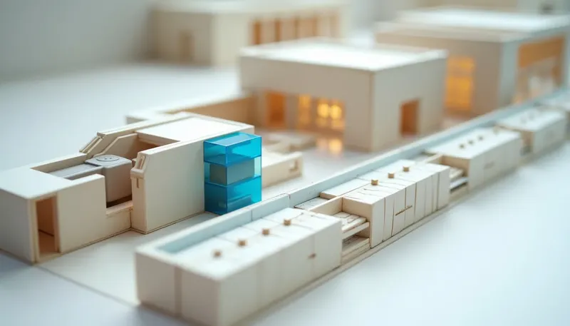 A miniature loading hopper feeds torn, disordered pages into a cutting station in glowing blue acrylic, with the downstream index drawers still empty, showing bad RAG answers start at the very first ingest step.