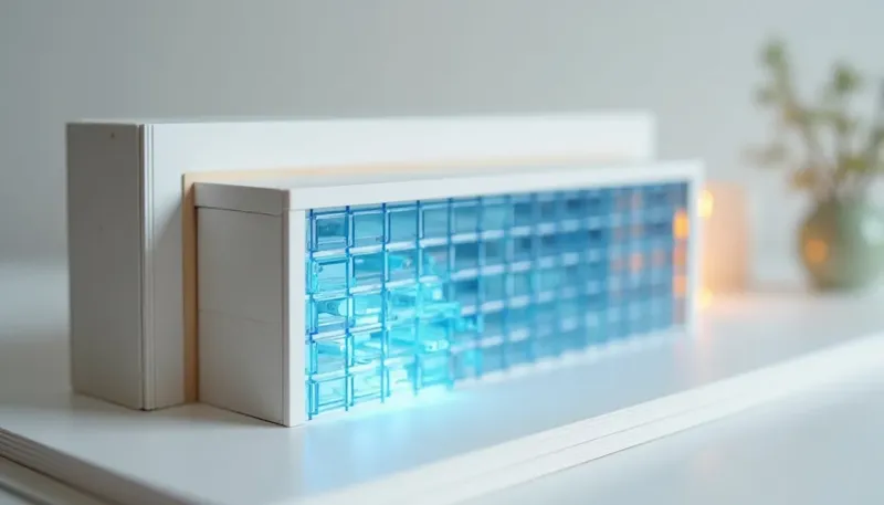 A miniature staffing archive wall of document pigeonholes with a carousel arm pulling one verified folder to an outbound tray in glowing blue acrylic, showing the real product is a verified document, on time.