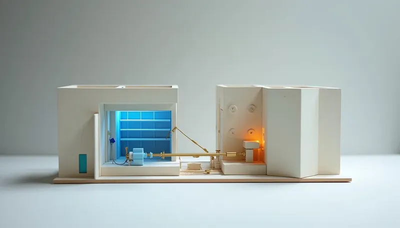 A miniature filing vault where one lever-valve sends any shelf's records straight down a delivery chute, the valve in glowing blue acrylic, showing how close one tool call brings a model to your data.