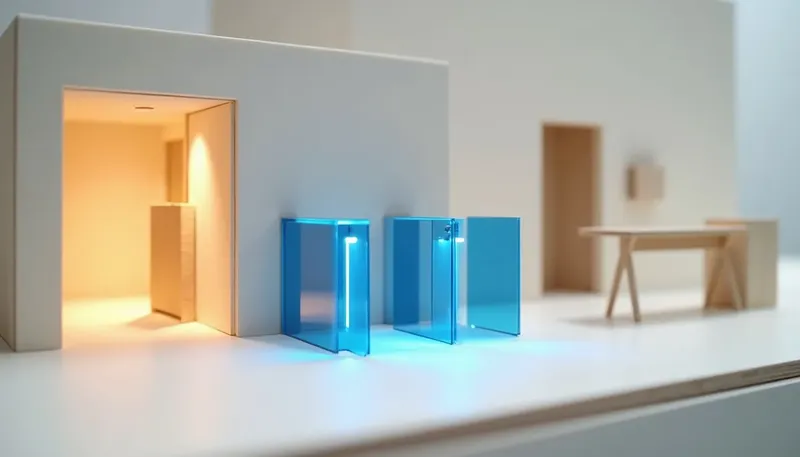 A miniature glowing blue metered turnstile clicking coins into a toll box beside an open unmetered doorway, showing task limits as the signal to leave a no-code tool.