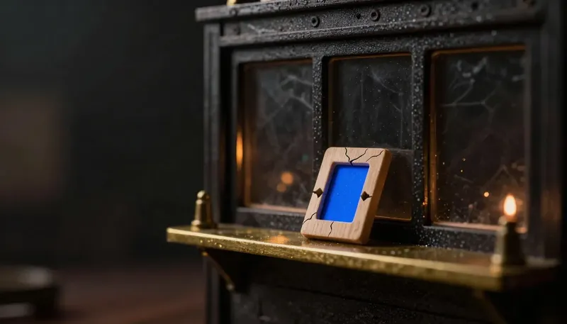 A figure watches sand drain from an hourglass onto a glowing blue model token whose base is cracking beside a tipping countdown tile, illustrating the risk of a relied-upon AI model being retired.