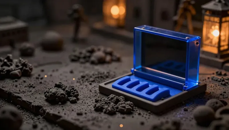 A miniature lump of clay fed into a glowing blue mould press that stamps out identical slot-fit blocks, showing structured outputs forcing a model's answer into one fixed shape.