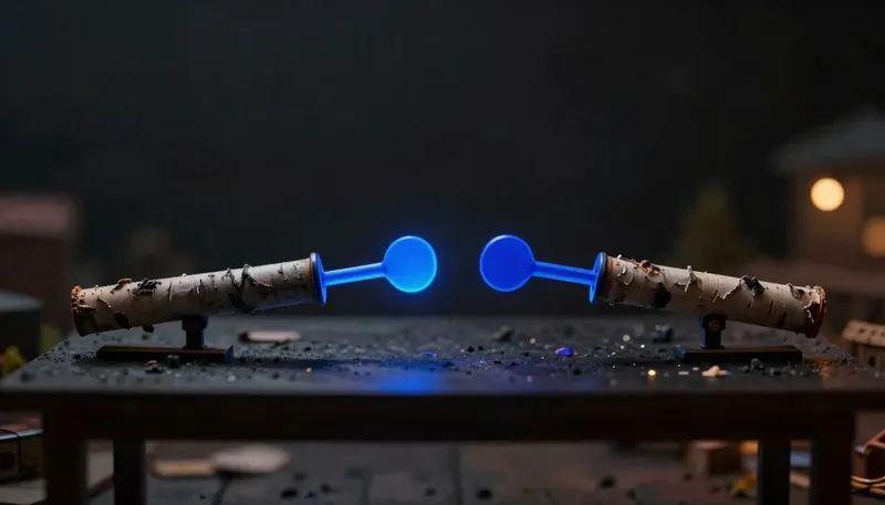 Two miniature speaking tubes with a glowing blue paddle swinging to whoever holds the turn — turn detection in a voice conversation.