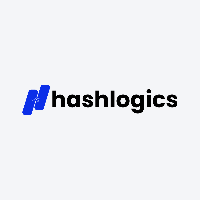 Hashlogics logo: square logo tile, light