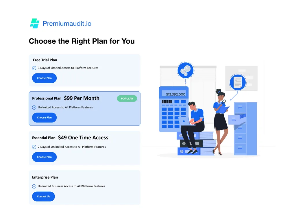 PremiumAudit.io subscription plan selection