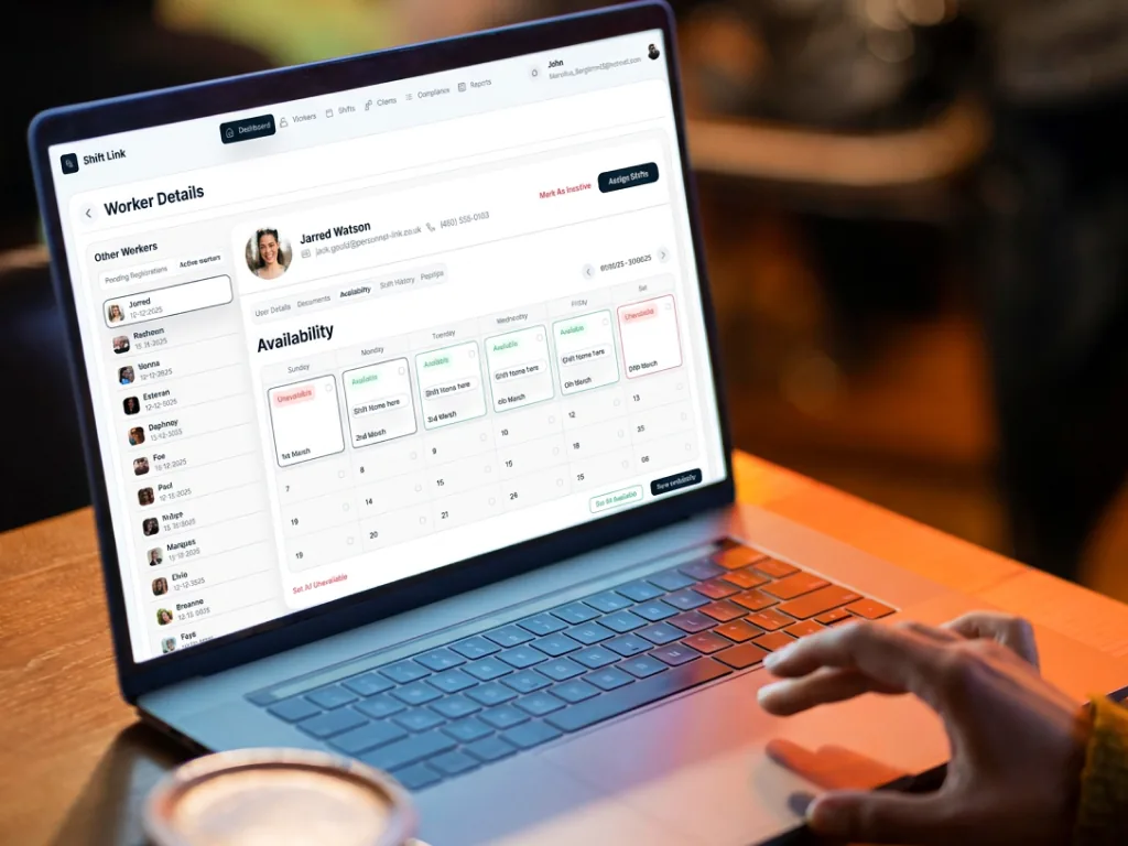 Shift Link worker detail with weekly availability