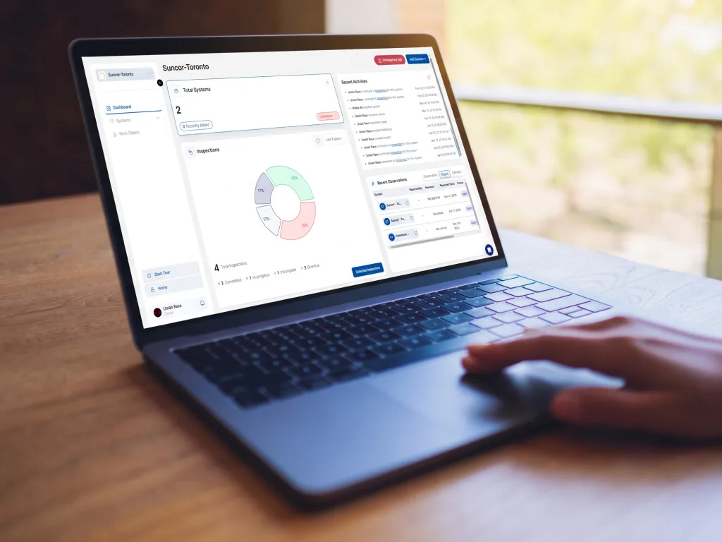 TankAware per-site inspection dashboard with completion breakdown