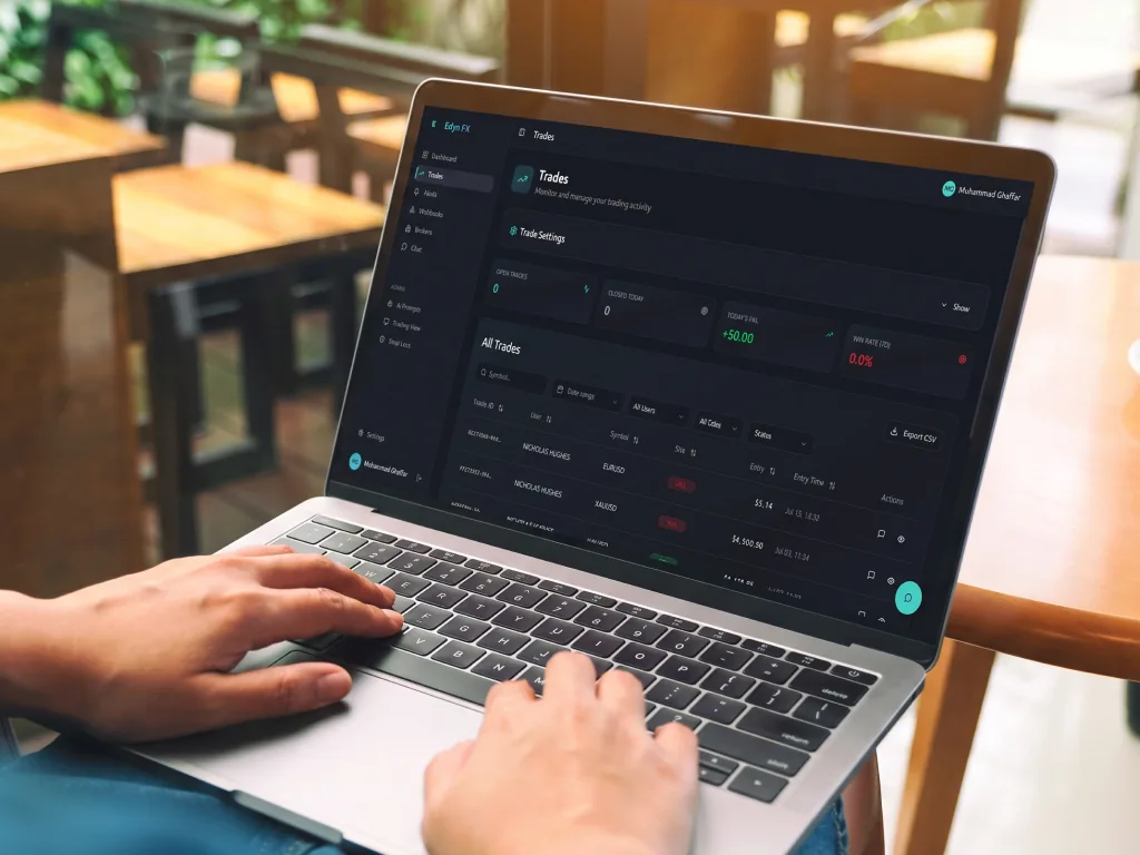Trading CoPilot trade monitoring on a laptop